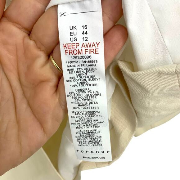 TopShop Linen Blend Single Breasted Blazer Oatmeal Size 12 NWOT $109 MSRP - Picture 6 of 7